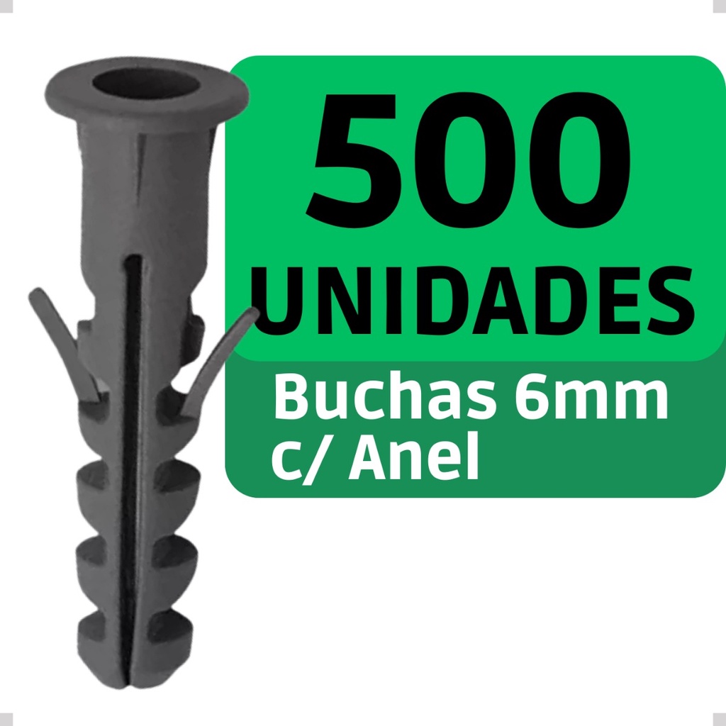 500 Unidades Bucha C/ Aba Anel 6mm Construção Fixação em Tijolo Alvenaria Concreto Parede