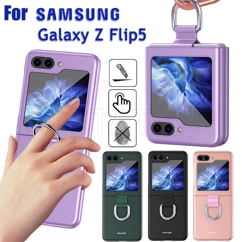 Capa Para Telefone Com Toque De Pele Anel Compatível Samsung Galaxy Z Flip 5/Traseira Dobrável Smartphone À Prova De Choque/Protetor Celular Ultrafino