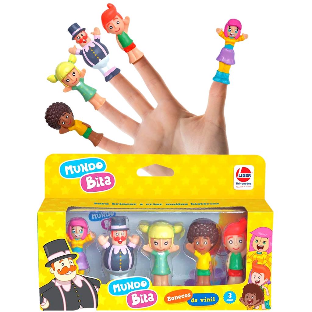 Dedoches Turma Do Bita 5 Fantoches Miniaturas 7 Cm Em Vinil Macio Fofinhos - Líder Brinquedos