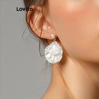 Lovito Brincos de Pérolas de Cores Sólidas Casuais para Mulheres L60AD175 (Branco)