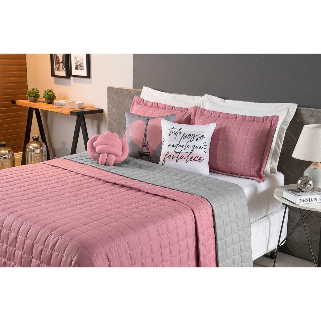 kit Cobre Leito Colcha Queen Dupla Face Paris 8 Peças Com Almofadas Decorativas em Oferta na Shopee