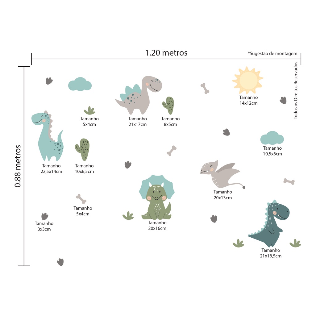 Adesivo de Parede Dinossauros Jurassic Menino Bebê Cobre 1m²