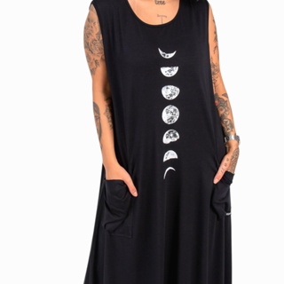 Vestido Regata Estampa Fases Lua Longo Bolsos Feminino em Oferta na Shopee