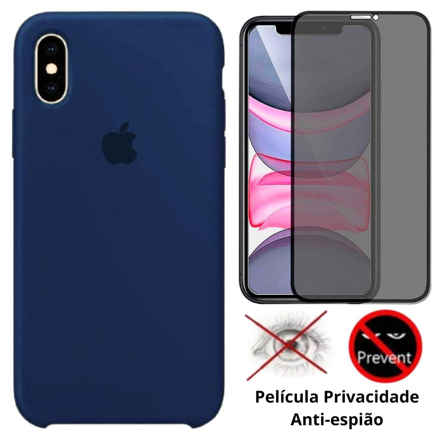 Kit 2em1 Capa Capinha + Pelicula Privacidade Para iPhone X / XS - Case Silicone Aveludada + Pelicula Privacidade 3D 5D em Oferta na Shopee