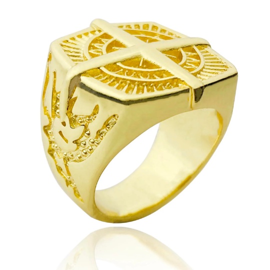 Anel Masculino De Bússola Viking Banhado a Ouro 24k Dedeira Personalizada