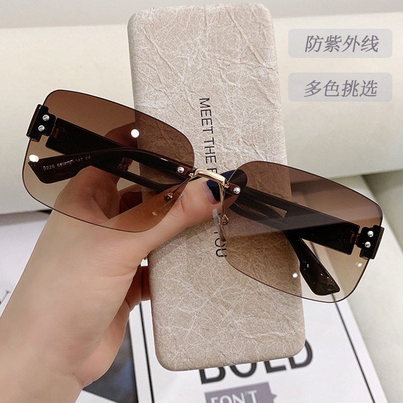 Novos Óculos De Sol Sem Aros Da Maré Femininos Moda Com Protetor Solar De Proteção UV em Oferta na Shopee