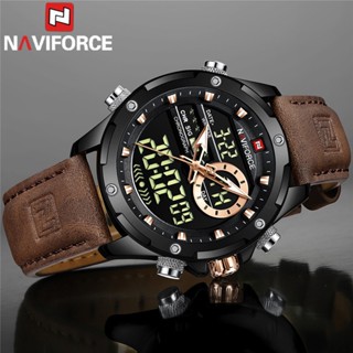 NAVIFORCE Homem Relógio Esportivo Digital Relógios De Negócios De Quartzo Em Couro Genuíno