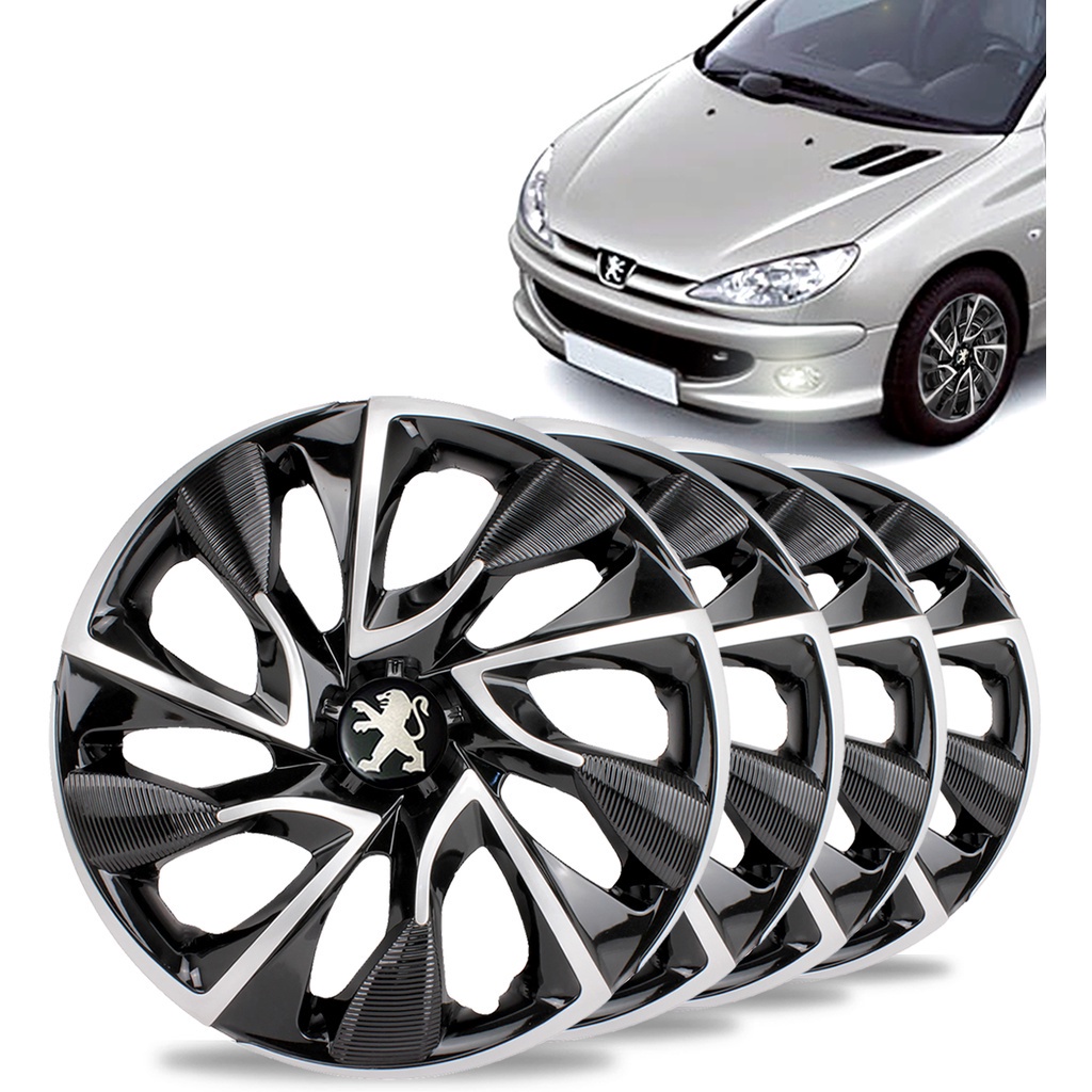 Jogo 4 Calotas Ds4 Aro 14 Black / Silver Peugeot 206 207 307