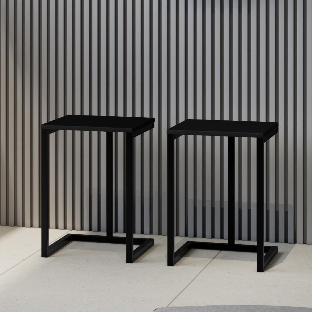 Conjunto 2 Banquetas Varanda Gourmet Tubo Preto Madeirado Preto em Oferta na Shopee