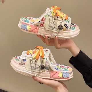 Design De Moda Sandálias De Rua Chinelos De Grafite Sapatos Plataforma Mules Flip Flops Tamancos Plano Casual Para Femininos