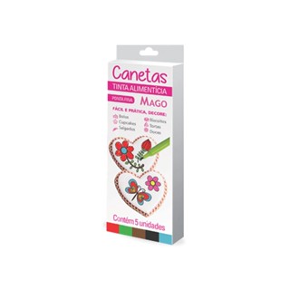 Caneta Tinta Alimentícia Ponta Fina 5 Uni Recarregável Mago