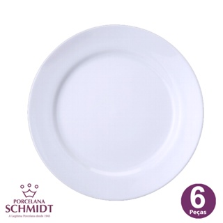 Jogo 6 Pratos Rasos Branco Cilindrica Porcelana Schmidt em Oferta na Shopee