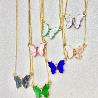 Colar borboleta c/pedra folheado a ouro