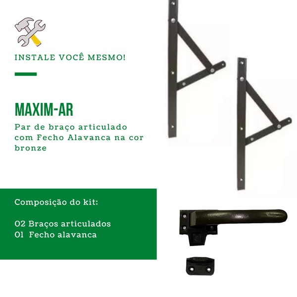 Kit Janela Maxim Ar - Braço 40cm - C/ Fecho - Em Bronze em Oferta na Shopee