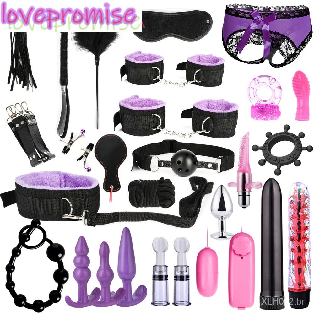 Bdsm Kits adultos brinquedos sexuais para mulheres homens algemas nipils chicote grampos spanking sexo metal anal plugue vibrador bumbum bondage Set01