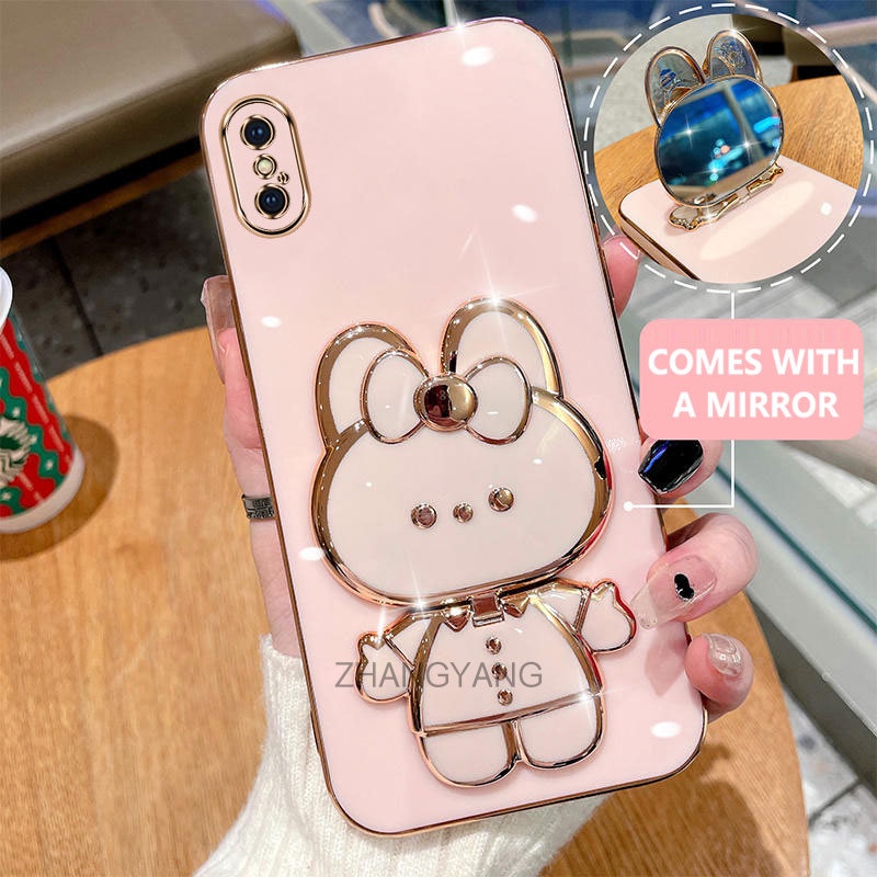 Caixa Telefônica Para iPhone x xs xr max Plating 3D Com 360 ° Concha Macia De silicone Rotativa E Espelho Embutido