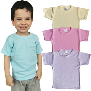 Camiseta Infantil kit com 3 blusas P M G 1 2 3 Lisa Básica Casual Dia a Dia Brincar Passeio bebe menino menina criança Manga Média Curta Canelado Verão Calor Praia fresquinho  Masculino Feminino Roupa de dormir 601276