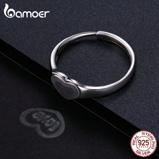 BAMOER 925 Sterling Silver LOVE Open Ring Reflective Jóias De Moda Presentes Para Casal Tamanho Ajustável