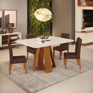 Conjunto de Sala Jantar 4 Cadeiras Chanfrado Curvo 120x90 DJ Móveis Kiara Freijo Yasmin Moca em Oferta na Shopee