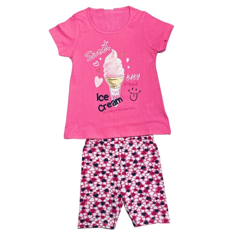 Conjunto Infantil Menina Blusa Malha E Shorts Cotton Verão Estampado 4 6 8