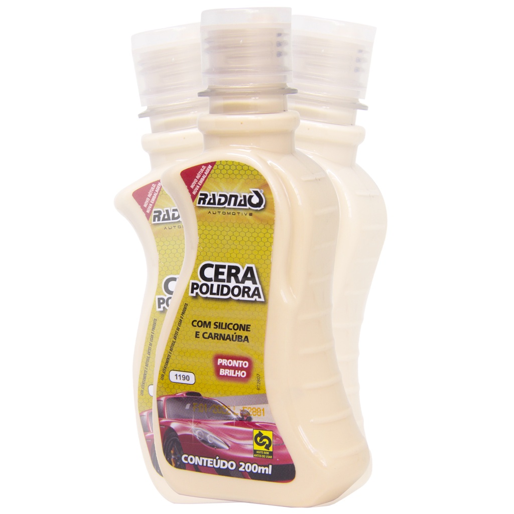 Cera Polidora Liquida Limpadora e Protetora 200Ml Automotivo c/ Silicone e Carnaúba Radnaq - Automobiles