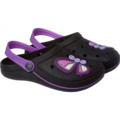 Chinelo Babuche Infantil Menina Preto Violeta Aplique Borboleta Colorida