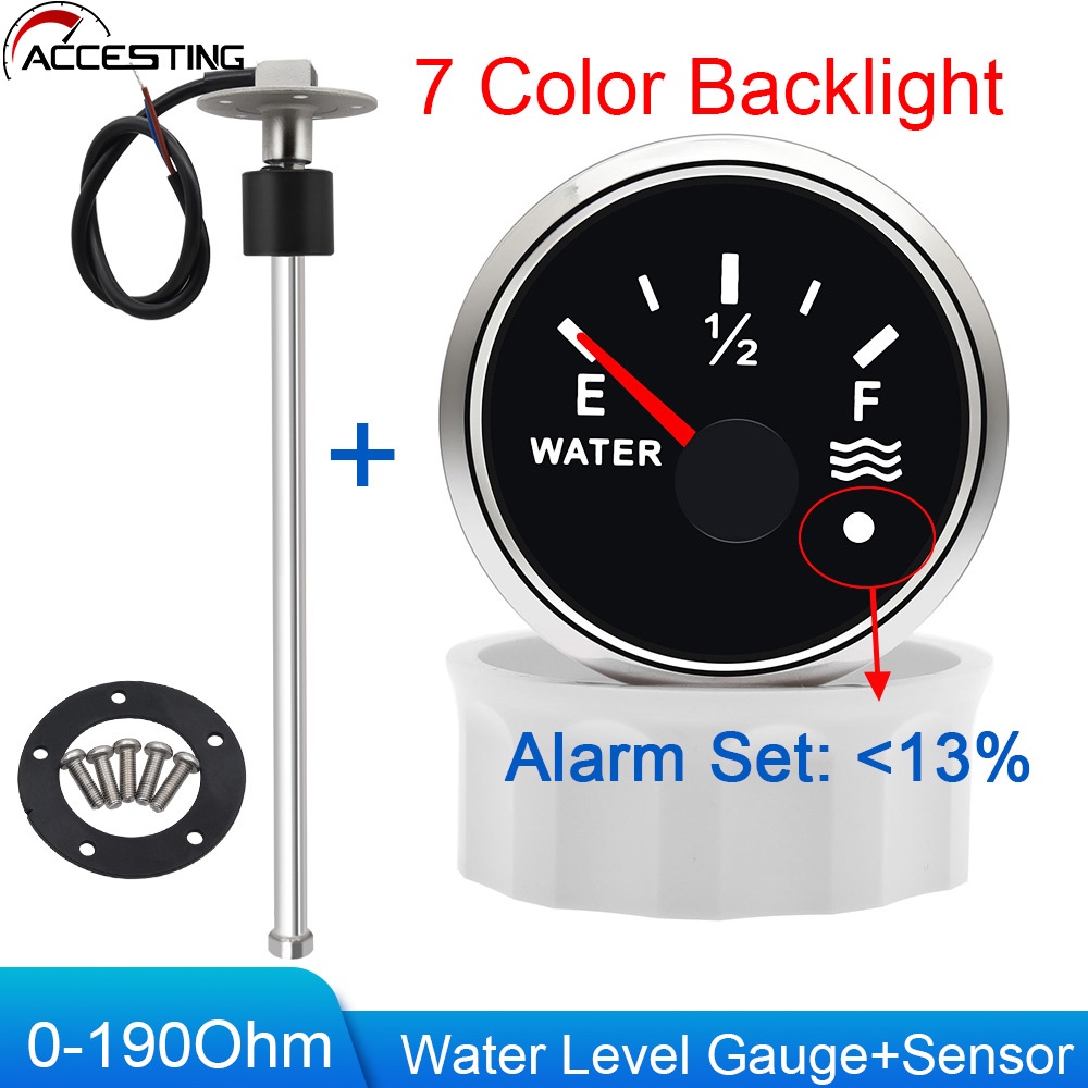 Medidor De Nível De Água Sensor 52mm Indicador Com Luz De Fundo De 7 Cores 100-550mm 0-190 Ohm
