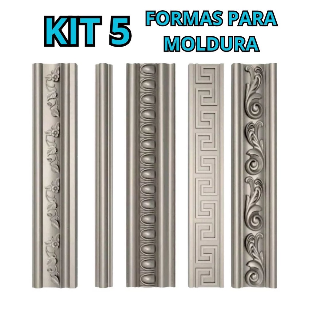 Kit 5 Formas Para Moldura Rodateto Rodapé Gesso Cimento