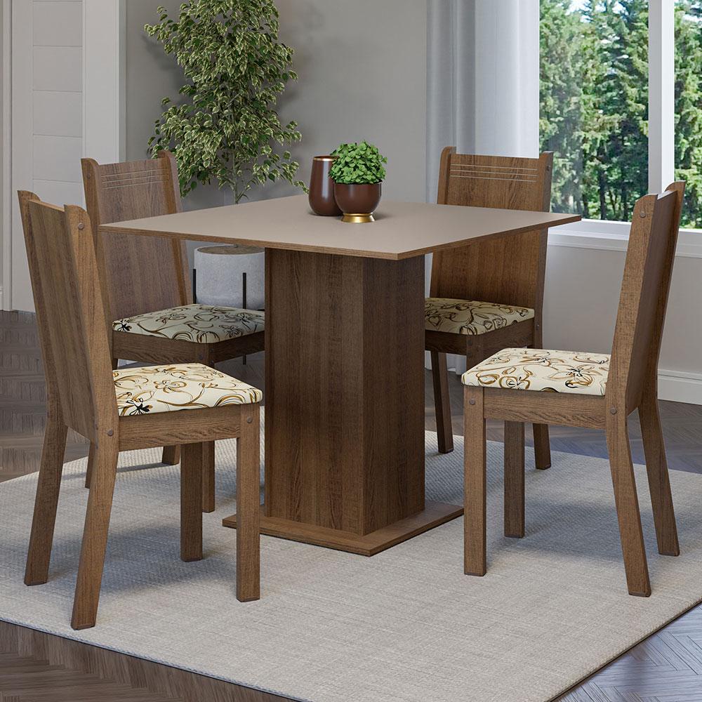 Conjunto Sala de Jantar Mesa Tampo de Madeira 4 Cadeiras Rustic/Crema/Lírio Bege Samara Madesa em Oferta na Shopee