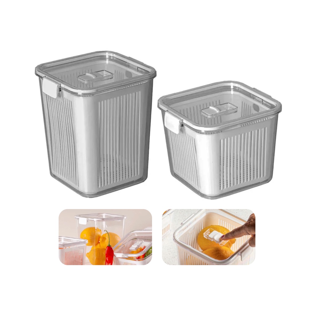 Kit 2 Potes Organizadores Cozinha Geladeira Legumes Frutas Verduras Com Cesto de Drenagem