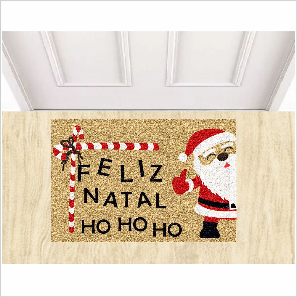 TAPETE PAPAI NOEL COR BEGE FELIZ NATAL 60X40 CM.