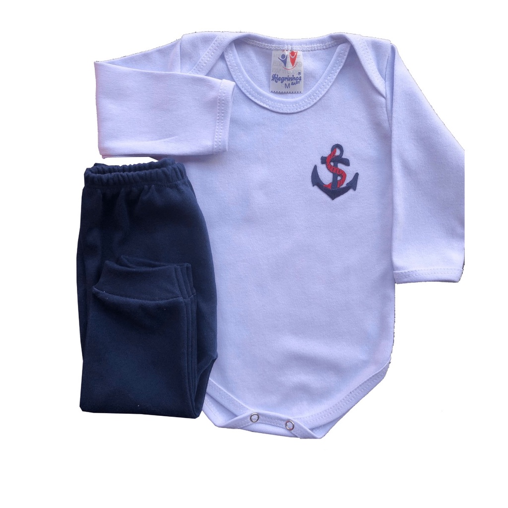 Promoção Conjunto Body Manga Longa + Culote - Marinheiro Em Suedine 100% Algodão