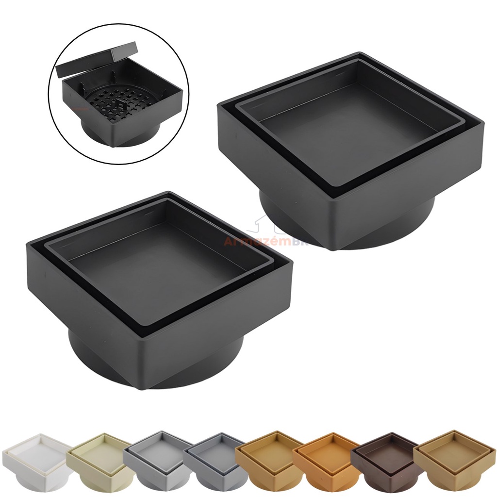 Kit 2 Ralo Oculto Invisível Quadrado 10x10cm Plástico Com Tela Para Banheiro - AMZ