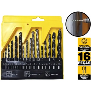 Jogo De Brocas 16 Peças C/ Estojo Madeira Ferro Concreto Metal Videa Aço Para Furadeira Parafusadeira Fertak em Oferta na Shopee
