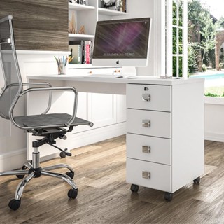 Escrivaninha Para Computador Office Em Mdp 25mm Com 4 Gavetas Dubai Branco Brilhante Lukal...