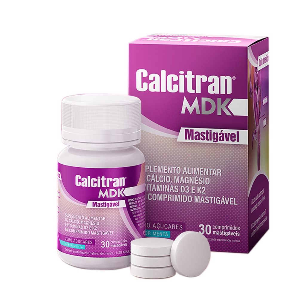 Calcitran MDK Mastigável sabor Menta Cálcio + D3 e K2