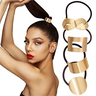 Fashion Metal Circle Ponytail Holder Cordas De Cabelo Gótico Punk Gold Cor Scrunchies Mulheres Bun Elastic Hair Bands Acessórios