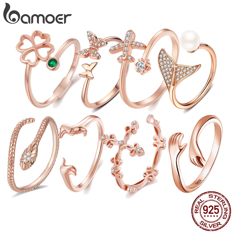 Bamoer 925 Silver Open Ring Rose Jóias De Moda Em Ouro Rosa Aberta Para Meninas SCR894 em Oferta na Shopee