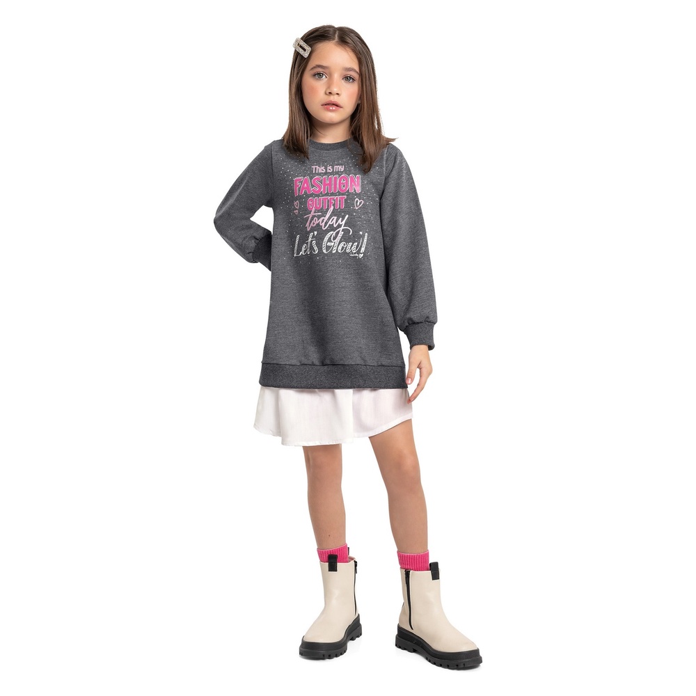 Vestido Infantil Moletom Manga Longa Quimby em Oferta na Shopee
