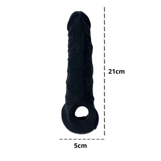 Capa Peniana Com Anel Escrotal Em Cyberskin 20cm Cor Preto