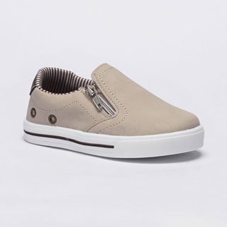 Sapatênis Infantil Masculino Bege com Zíper Slip On Iate Confortável Casual Escolar 22337 Pequito em Oferta na Shopee