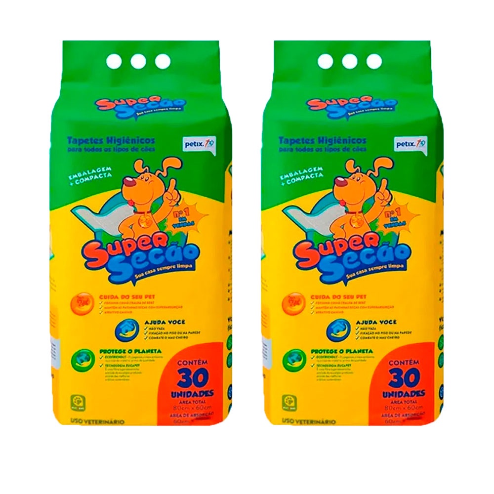 Kit 2un Tapete Higiênico Super Secão Para Cachorro 30 Unidades - Pets