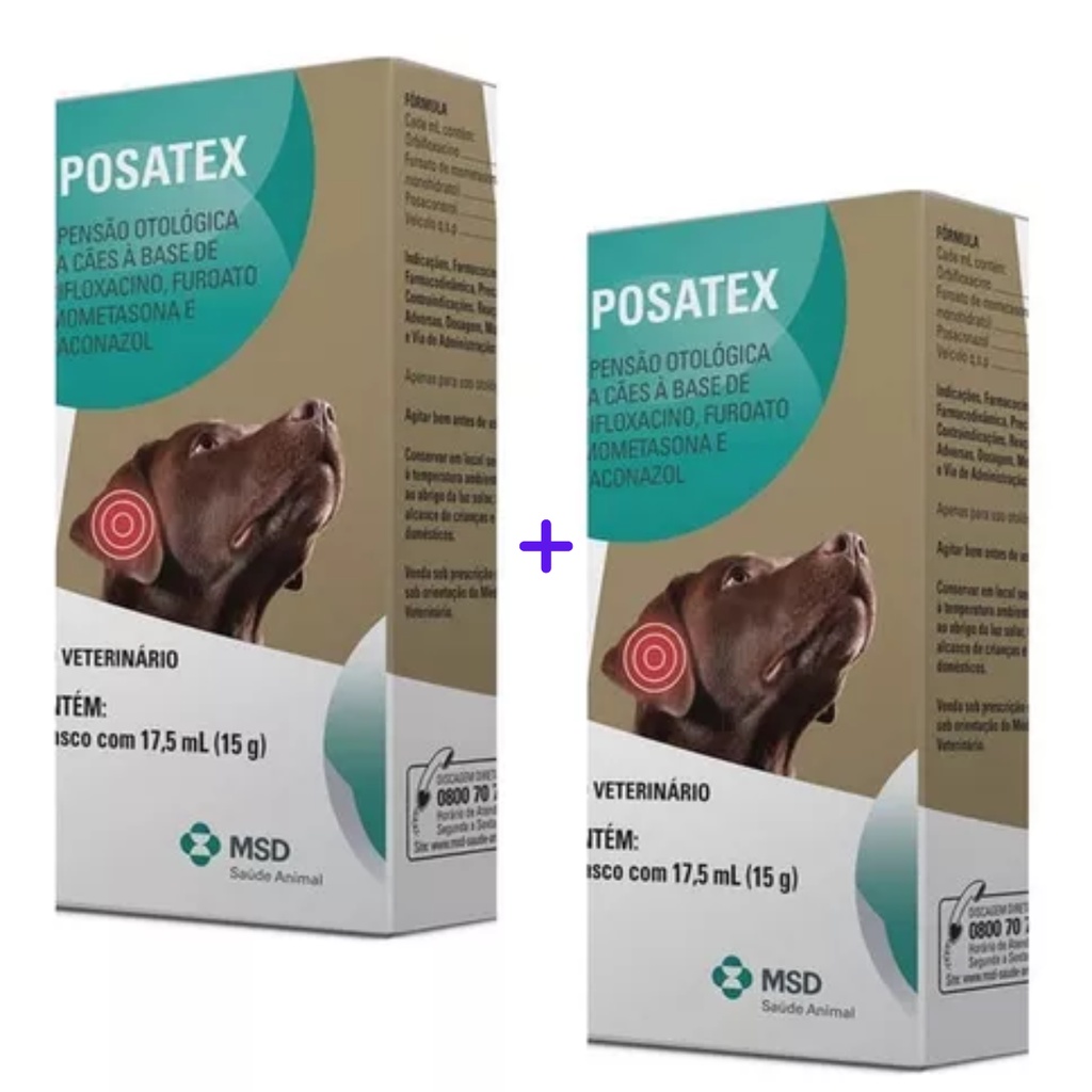 2 Posatex Remédio 17,5ml Otite Cães Anti-inflamatório - Pets