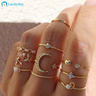 10 Peças/Conjunto Anéis Femininos De Ouro Anel Simples De Metal Boêmio/Bijuteria/Presentes YUE