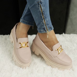 Mocassim Tratorado Feminino Oxford Rose Com Metal Plataforma Blogueira