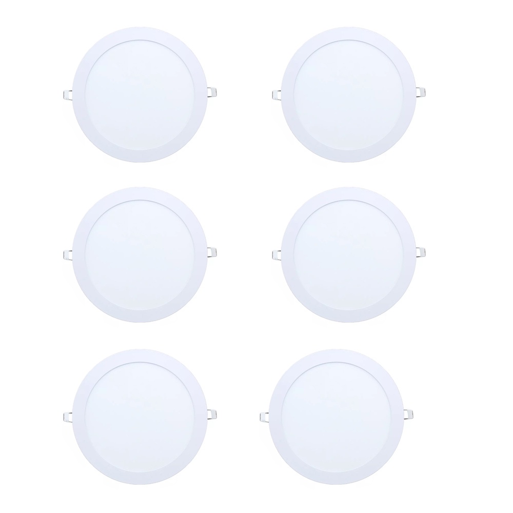 Kit 6 Luminárias de Embutir Plafon Slim G Ii 18w 3000k 22cm Redonda Kian