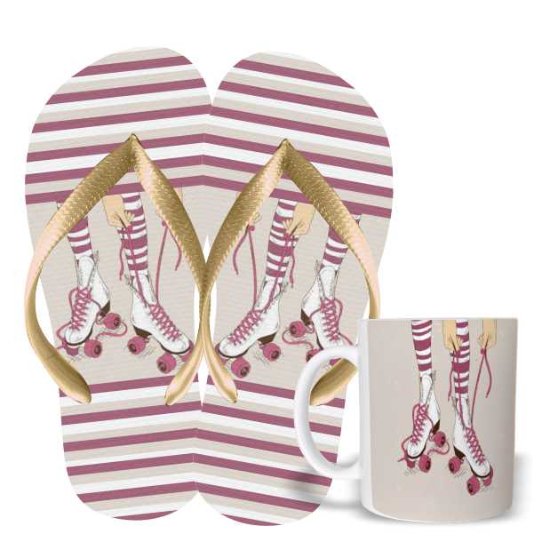 Kit Chinelo e Caneca 325ml - Patins Feminino Ruler meias Patinação. Presente patinadora.