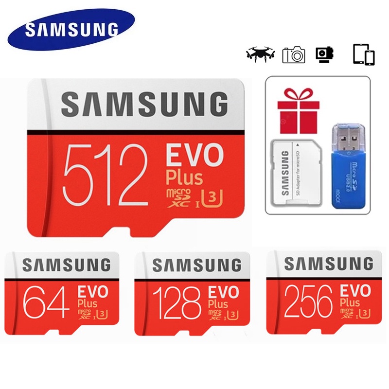 Cartão De Memória SAMSUNG EVO PLUS 512GB 256GB 32GB 64GB 128GB 16GB 8GB 1TB Classe10 TF micro SD SDXC Para Câmera Digital Gravador De Sem Fio MP3 MP4 Tacógrafo