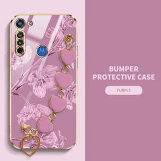 YBD Bracelete Do Amor Estojo Para Telefone Motorola Moto G8 Plus G8 Play G8 Power Lite Bauhinia Flower Pattern Material De Silicone Macio Eletroplateado Anti-Gotas