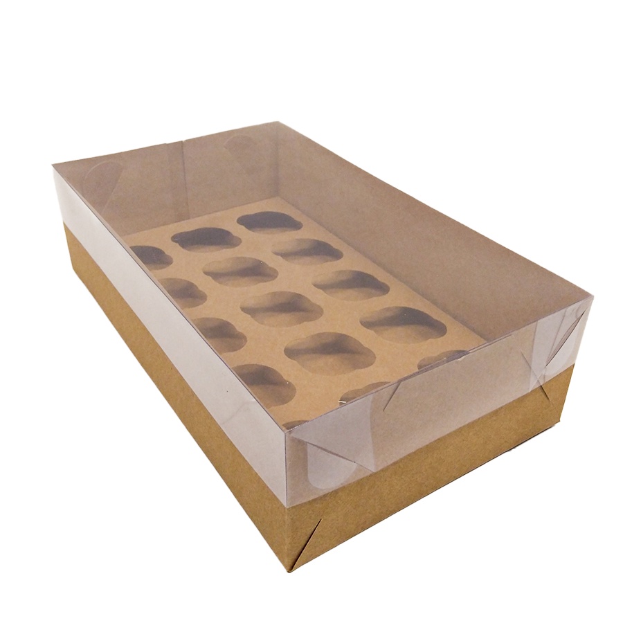 Caixa Transparente - 15 Cupcake Mini - Kraft - 30 x 18 x 8 cm  - 5 unidades - Assk - Rizzo
